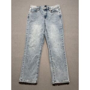 Y2K DG2 Diane Gilman Jeans Women's 8 Blue Light Wash Beaded Straight Leg Relaxed
